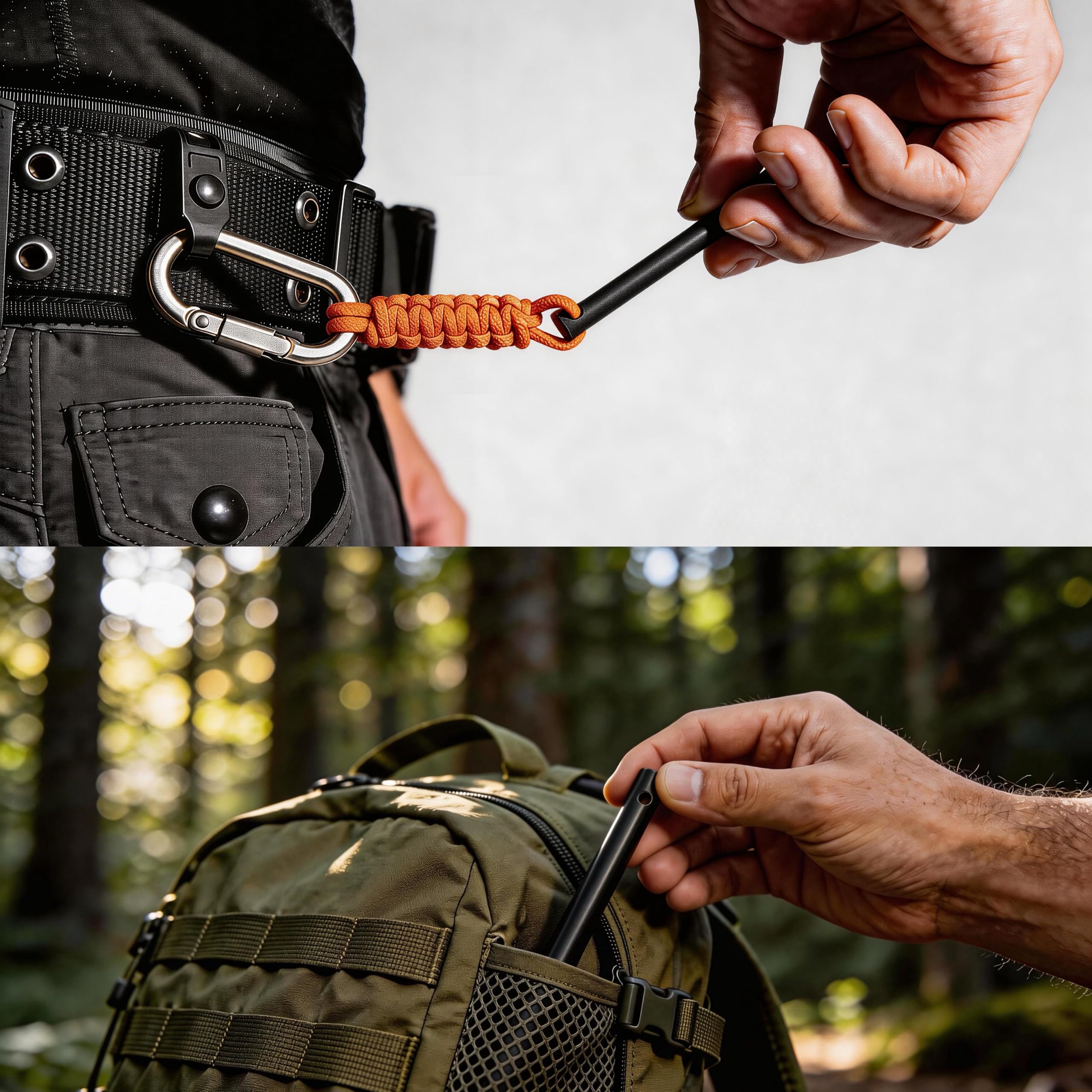 Owldacious Fire Starter Survival Kit – 4 Ferro Rods (4", 3.2", 2×2.4"), 2 Strikers, 2 Tinder Wicks (13" Each), and 2 Paracords (40“ Each). Flint and Steel Emergency Tool.