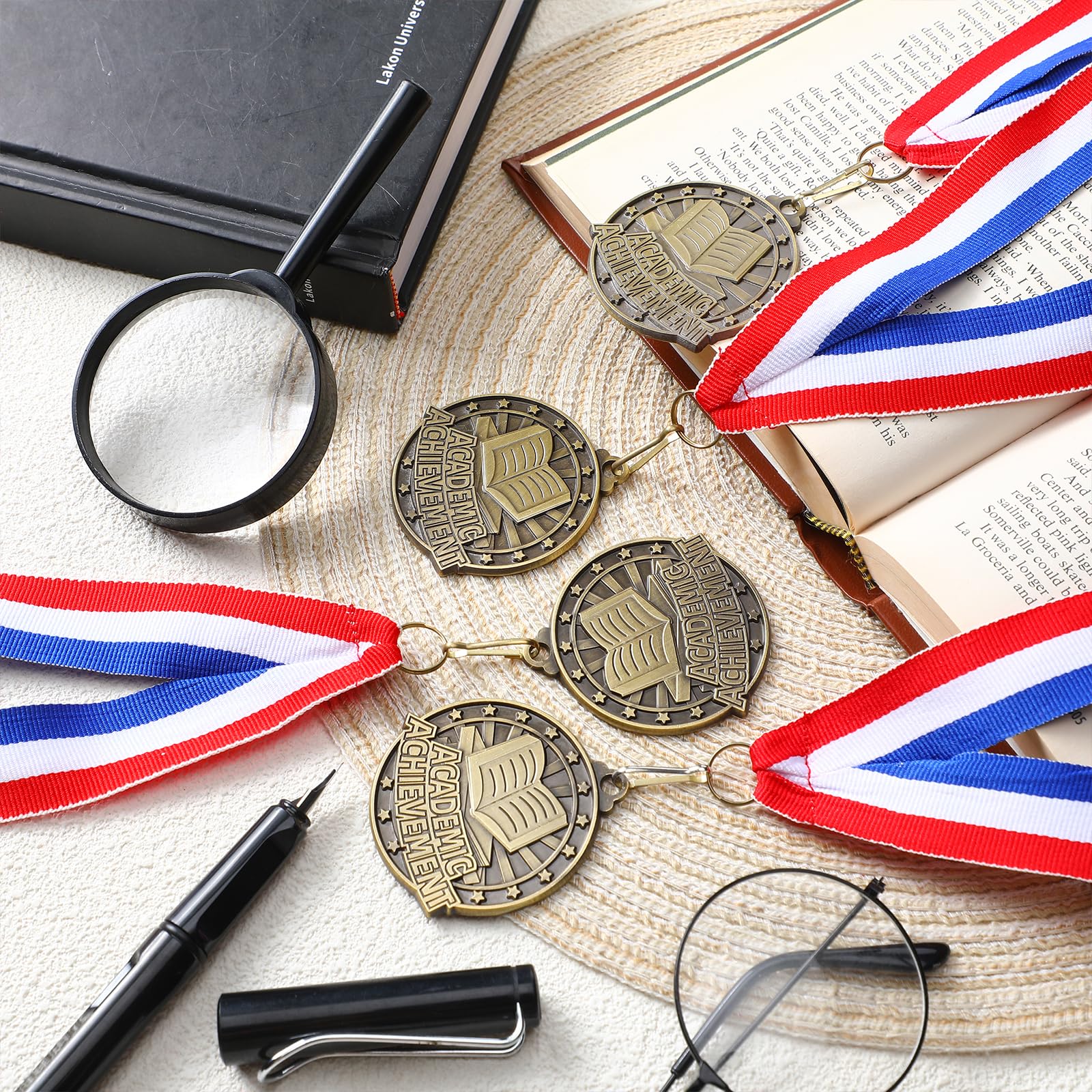 Quelay 30 Pcs 2'' Medals for Awards Winner Bulk with Neck Ribbons Metal Trophy Award Prize Gift for Kids Students Adults School Graduation Participation Competitions(Academic Achievement)
