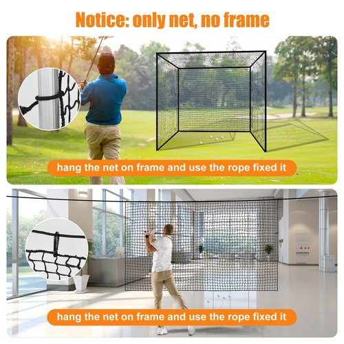 Heavy Duty Nylon Golf Batting Cage, 7.8 * 7.8 * 7.8ft Batting Cage Net with 10 Carabiners and 4 Tie Rope,Durable Golf Practice Net Batting Net for Backyard,Baseball Net Indoor Outdoor (ONLY NET)