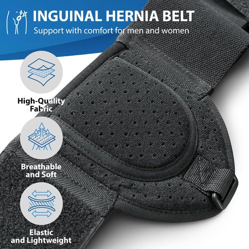 ORTONYX Inguinal Hernia Belt for Men and Women with Removable Compression Pad and Adjustable Waist Strap, Hernia Support Truss for Inguinal, Incisional Hernias, Left/Right Side - Black S/M