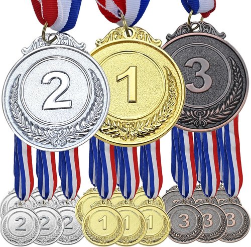 GOLDGE 18 Award Medals - Perfect for Sports, Competitions & Events - 2 Inches - Set of 18 in Gold, Silver & Bronze
