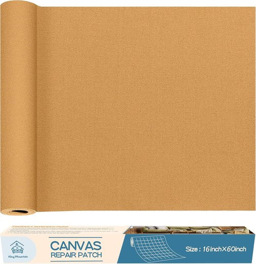 KING MOUNTAIN Canvas Repair Patch 16×60 Inch Self-Adhesive Waterproof Fabric Patch for Sofas, Tents, Furniture,Tote Bags, Car Seats (Light Brown)