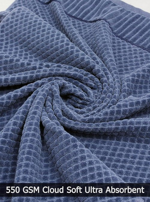 COTTON CRAFT 6 Piece Set - 100% Cotton Bathroom Towels - Soft Absorbent Sculpted Jacquard Velour Decorative - 550 GSM Luxury Guest - 2 Bath, 2 Hand, 2 Washcloth - Blue