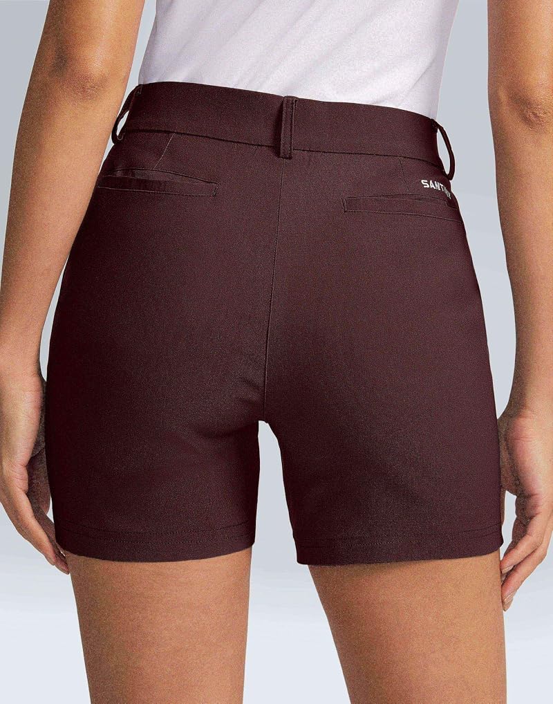 SANTINY Women’s 5" Quick Dry Golf Shorts with Pockets — Wine, Medium