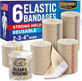 High-Performance Elastic Bandage Wrap - Self-Closing Compression for Legs, Ankles, Wrists | 6 Pack (2x2in, 2x3in, 2x4in) - Ideal for First Aid and Post-Surgery Recovery