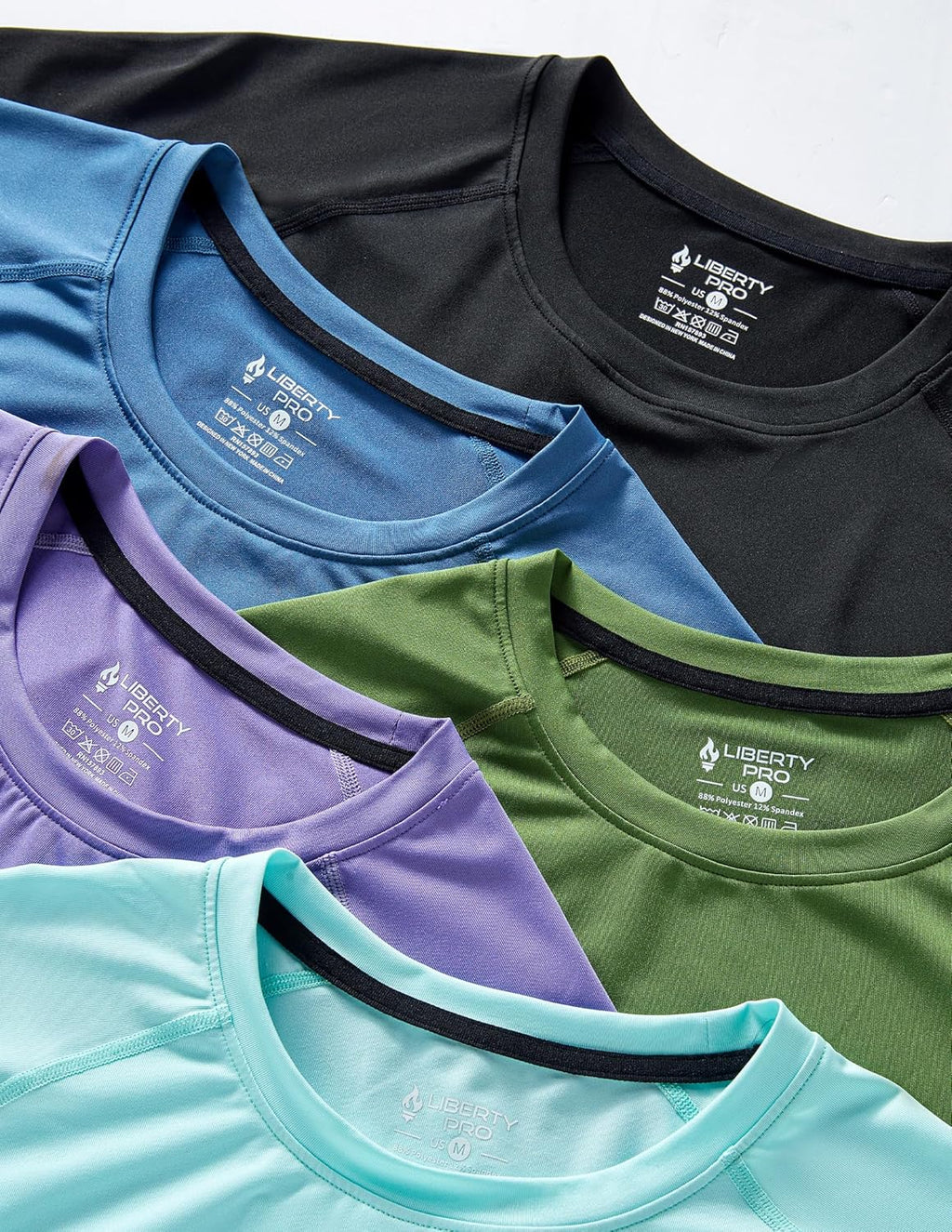 Skiennix Men's Active Quick Dry Crew Neck T-Shirts - 5 Pack Athletic Gym Tees for Workouts
