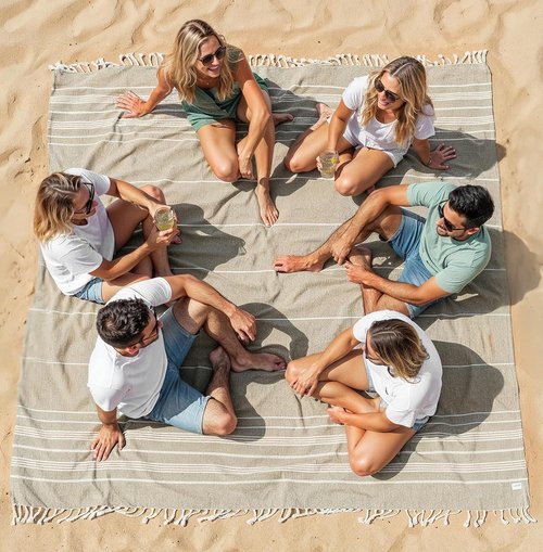 **LANE LINEN Turkish Beach Blanket - Sandproof, Lightweight & Quick-Dry, 82"x82", Perfect for Summer Vacations & Yoga - Beige**
