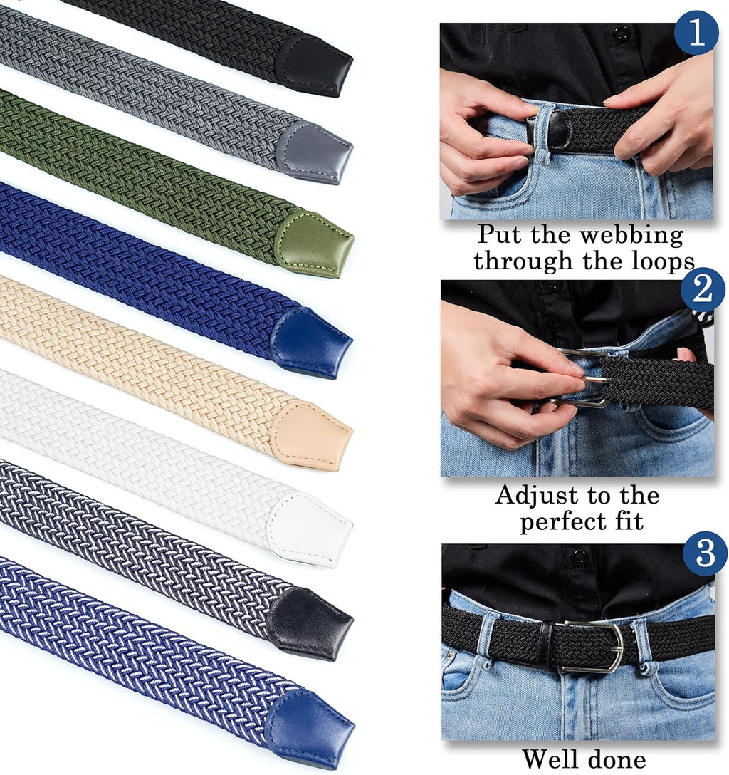 UNGGJKB Men's Woven Golf Belts - 2 Pack Elastic Casual Belts for Jeans | Perfect Gift Option