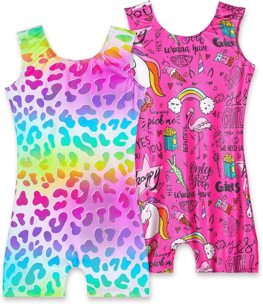 Skiennix 2 Pack Girls Gymnastics Leotards - Sparkly Sleeveless Tumbling Unitards | Comfortable Fit