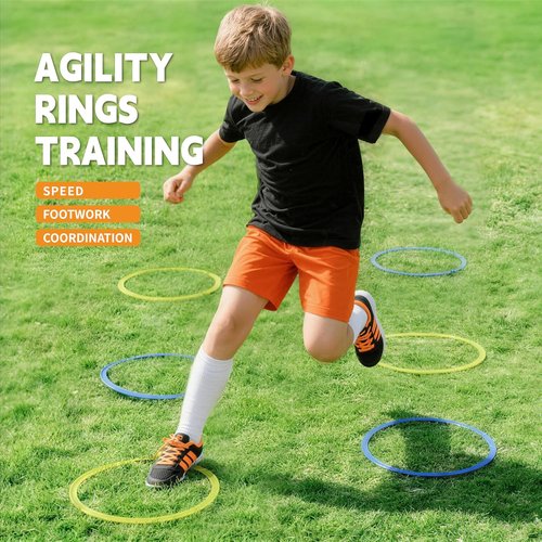 Hopscotch Rings - 10 Round Hoops (11-Inch) + 15 Connectors | Agility Rings for Kids, Enhance Gross Motor Skills