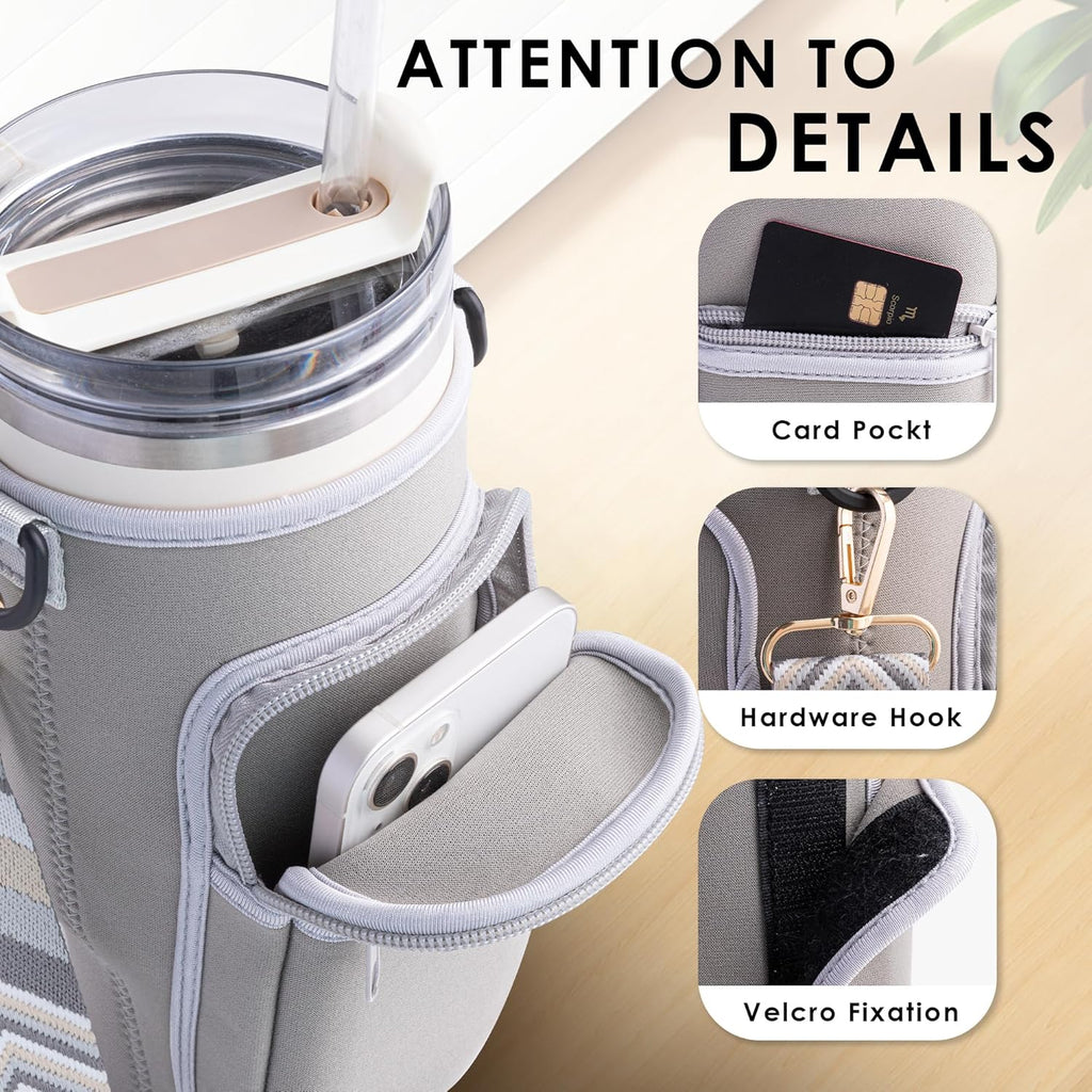 Viva Terry Water Bottle Carrier Bag - Modern 40oz & 30oz Tumbler Holder with Strap & Phone Pocket