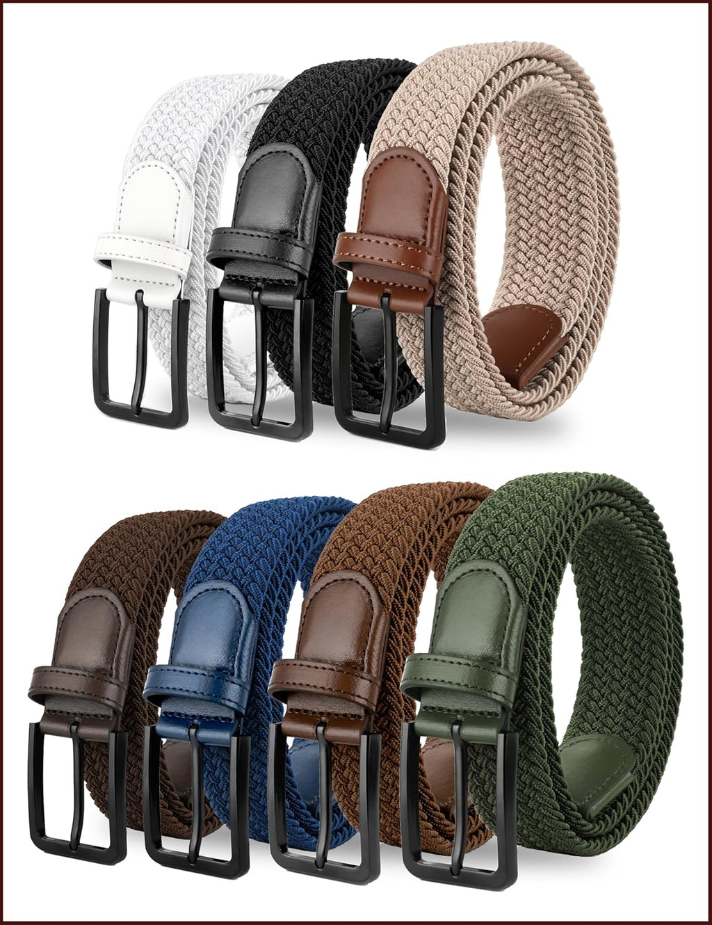 Skiennix Stretch Elastic Braided Golf Belt - 1 3/8 Inch Wide for Men & Women
