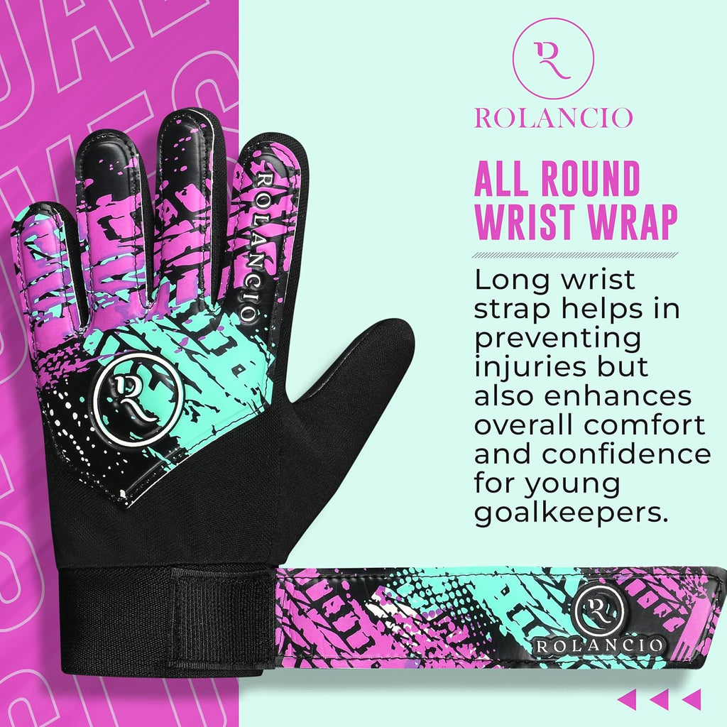 Rolanicio Goalie Gloves - Kids' Soccer Gloves with Dual Wrist Protection | Breathable Non-Slip Latex