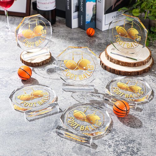 6 Pack Sports Trophy | Acrylic Award Medals - 4.72 x 4.72 Inch Team Prize Gifts for Competitions