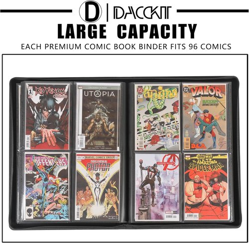 D DACCKIT Premium Comic Binder - Holds 96 Regular Comics with Sleeves | Classic White Storage Album