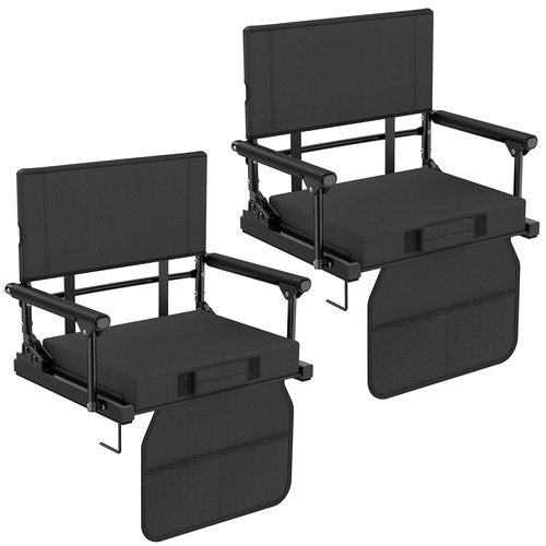 Annzoe Stadium Seats for Bleachers with Back Support, 600 Lbs Rated with Lightweight Soft Comfort Cushion, Stadium Seating for Bleachers with Adjustable Back Support and Shoulder Strap (Black)