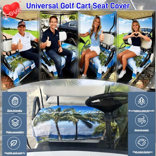 WUKO HUNT Golf Cart Seat Covers - Quick-Dry Cooling Seat Blanket with 4 Front Pockets, Elastic Armrest Openings, Fits EZGO Yamaha Club Car EPIC, 2-Person Microfiber Suede, Sweat Absorption, All-Season