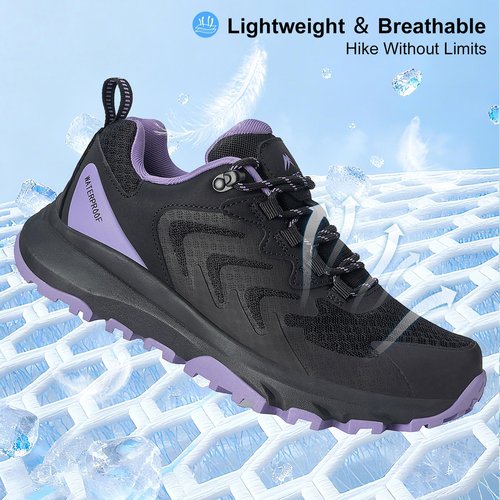 Women's Waterproof Hiking Shoes Lightweight Comfortable Outdoor Walking Trails Sneakers Black