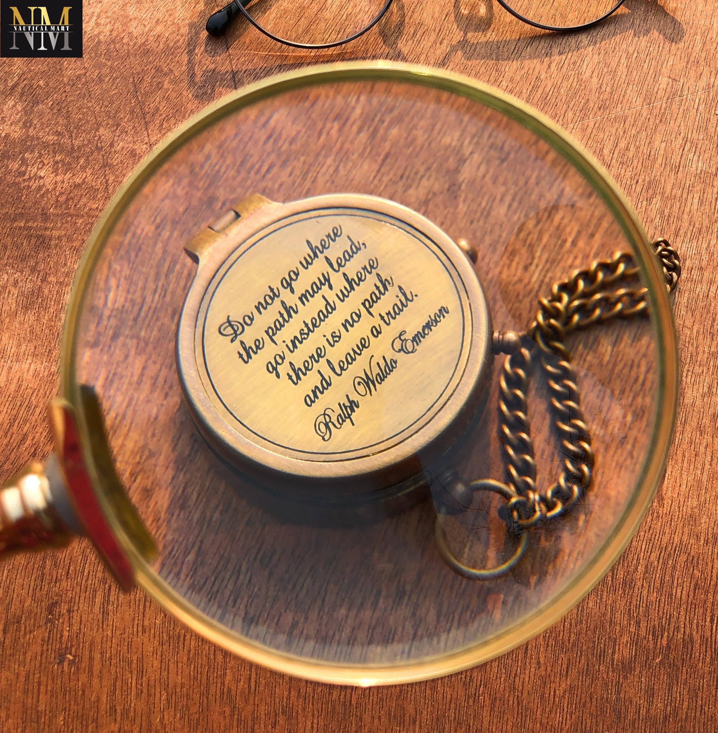 Ralph Waldo Emerson Quote Brass Compass Do not go Poem Compass with Leather Case for Graduation, Baptism, Confirmation - Brass Pocket Compass Gifts