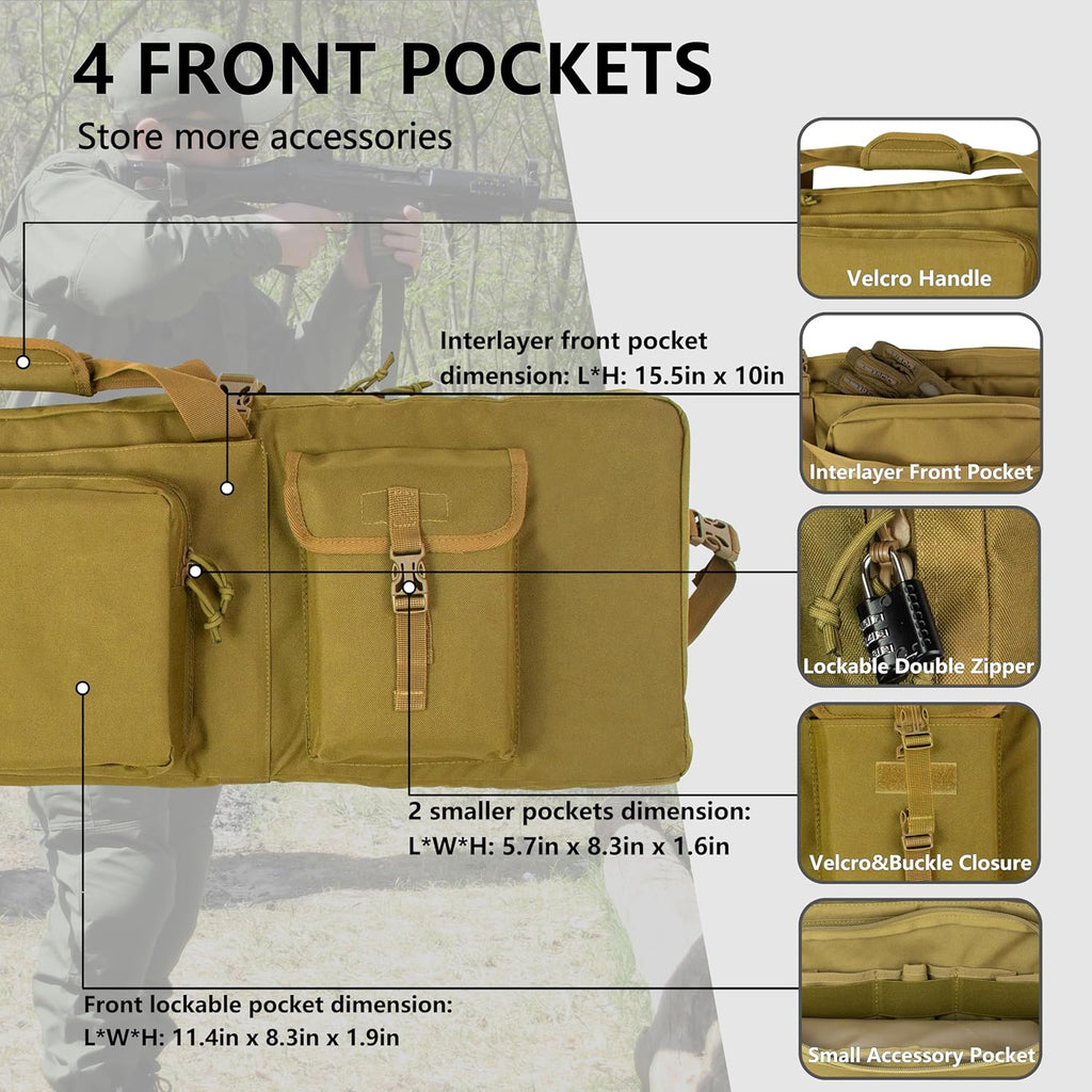 WOLFHUNT Tactical Double Rifle Case - Lockable Soft Bag Backpack for 48", 42", & 36" Rifles | Portable Gun Storage