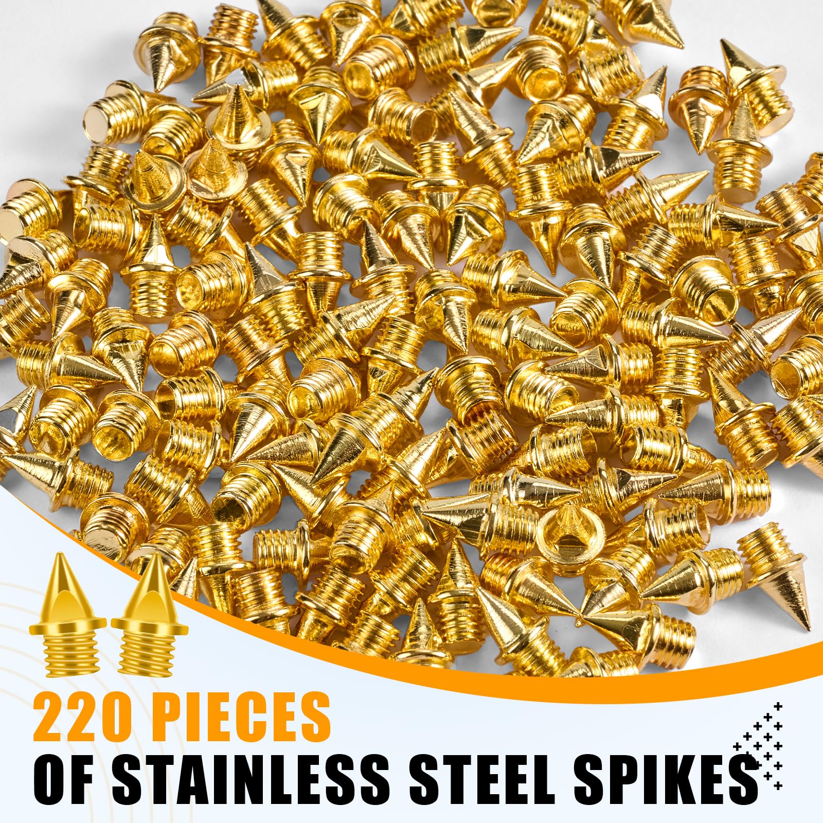 YUNVI 1/4 Inch Track Spikes,220pcs Stainless Steel Pyramid Shoe Spikes with Spike Wrench for Track and Cross Country,Replacement Spikes for Sprint Sports Short Running Shoes