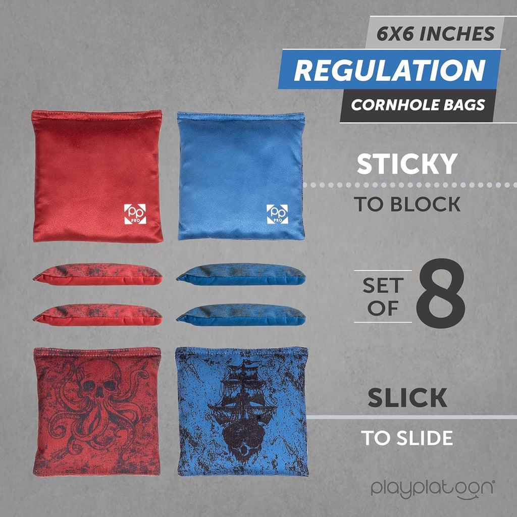 Professional Cornhole Bags - Set of 8 Regulation All-Weather Double-Sided Bean Bags | Sticky & Slick Design