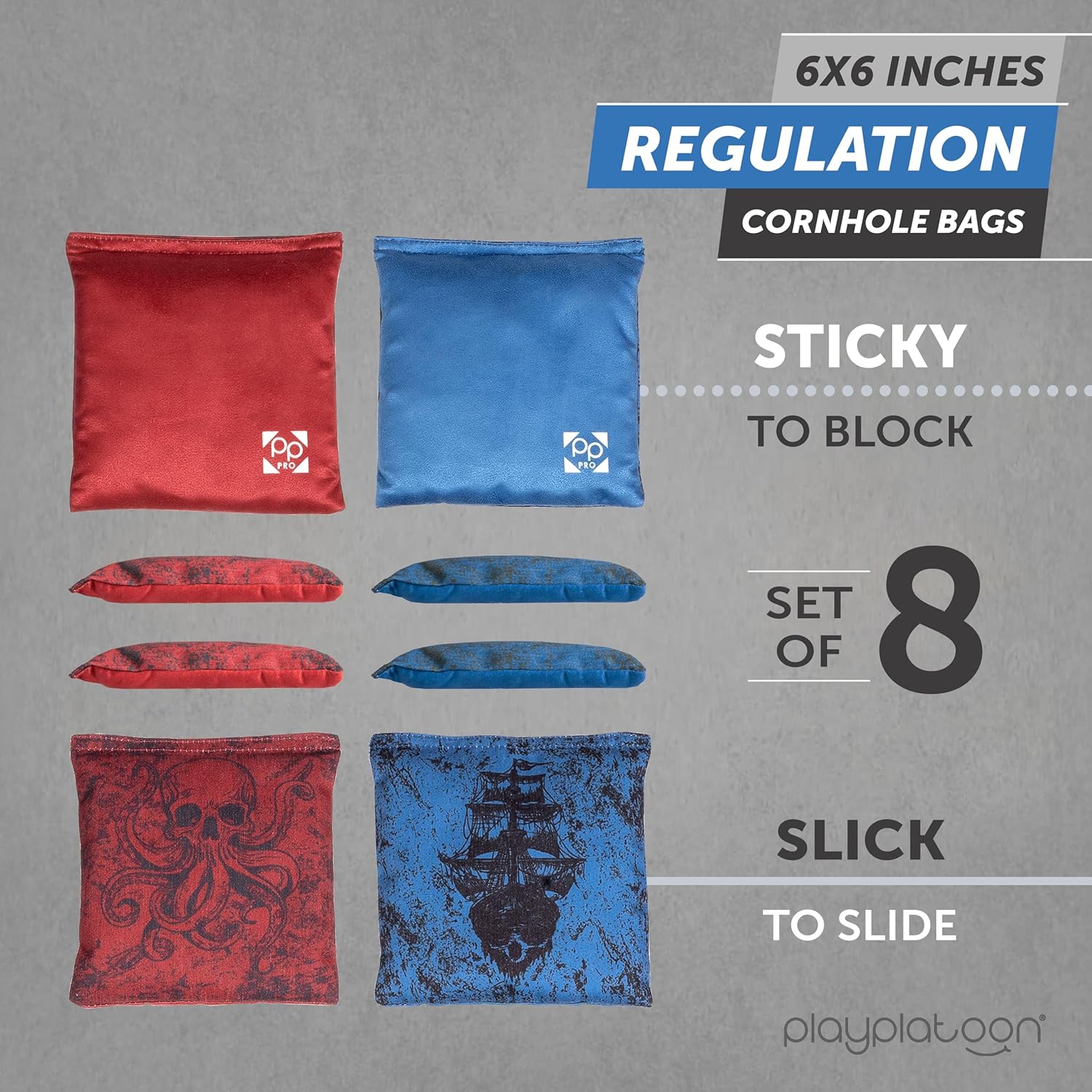 Professional Cornhole Bags - Set of 8 Regulation All-Weather Double-Sided Bean Bags | Sticky & Slick Design