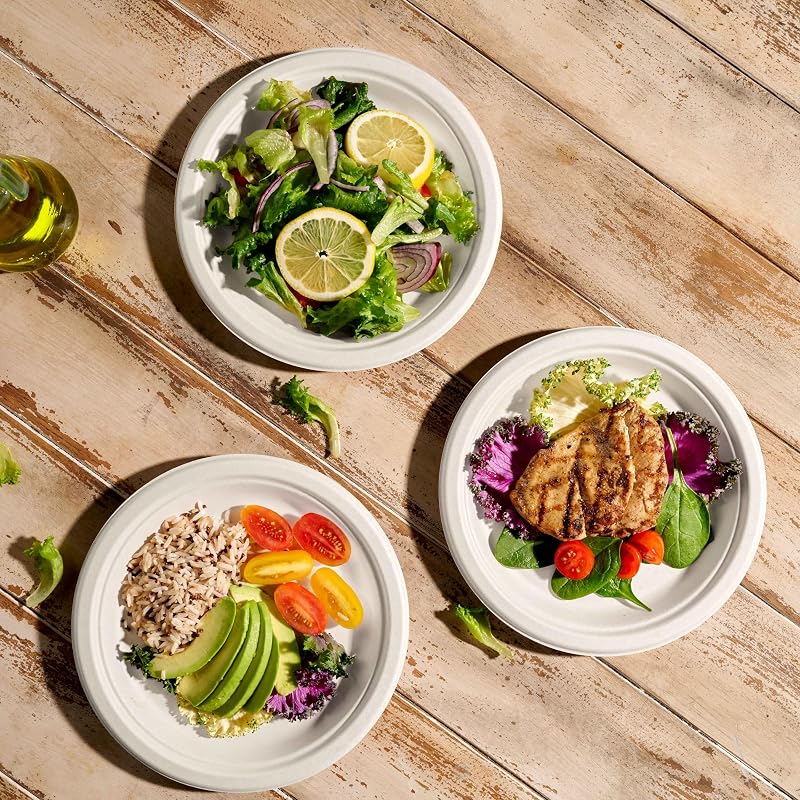 6 Inch 150 Pack Compostable Heavy Duty Paper Plates - White, Sugarcane Fiber
