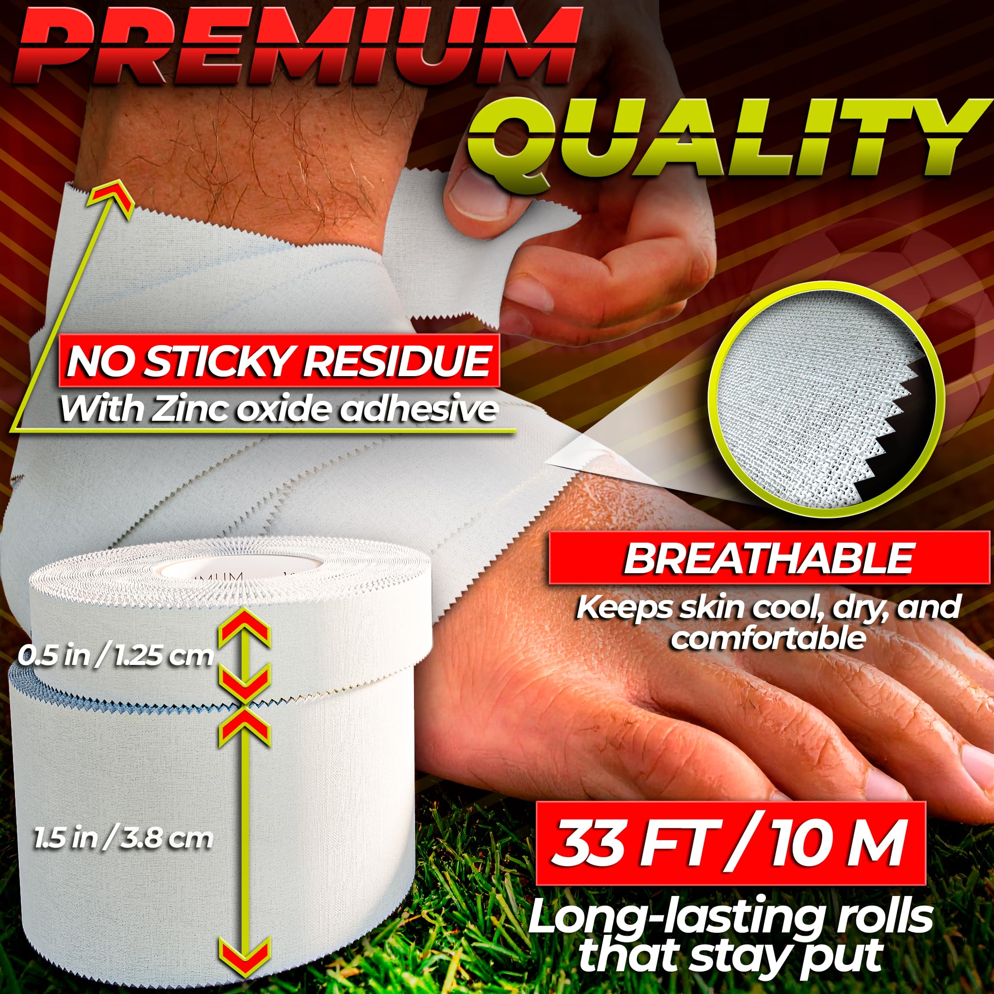 Summum Fit White Athletic Tape Extremely Strong: 3 Rolls + 1 Finger Roll. Easy to Apply & No Residue. Sports Tape Athletic for Boxing Football Climbing or Gymnastics for Wrist Ankle & Hand Protection