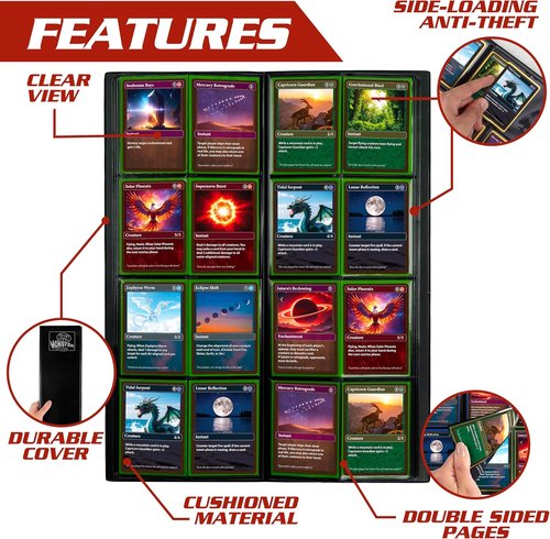 Monster Trading Card Album - Matte Black Binder with Anti-Theft Protection | Holds 320 Cards for Yu-Gi-Oh, Pokémon, MTG