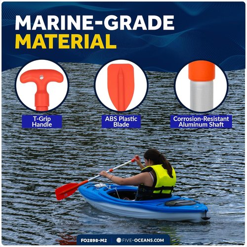 Five Oceans Telescoping Paddle - Floating Orange Boat Paddle Extends 21" to 42" | Compact & Durable Design