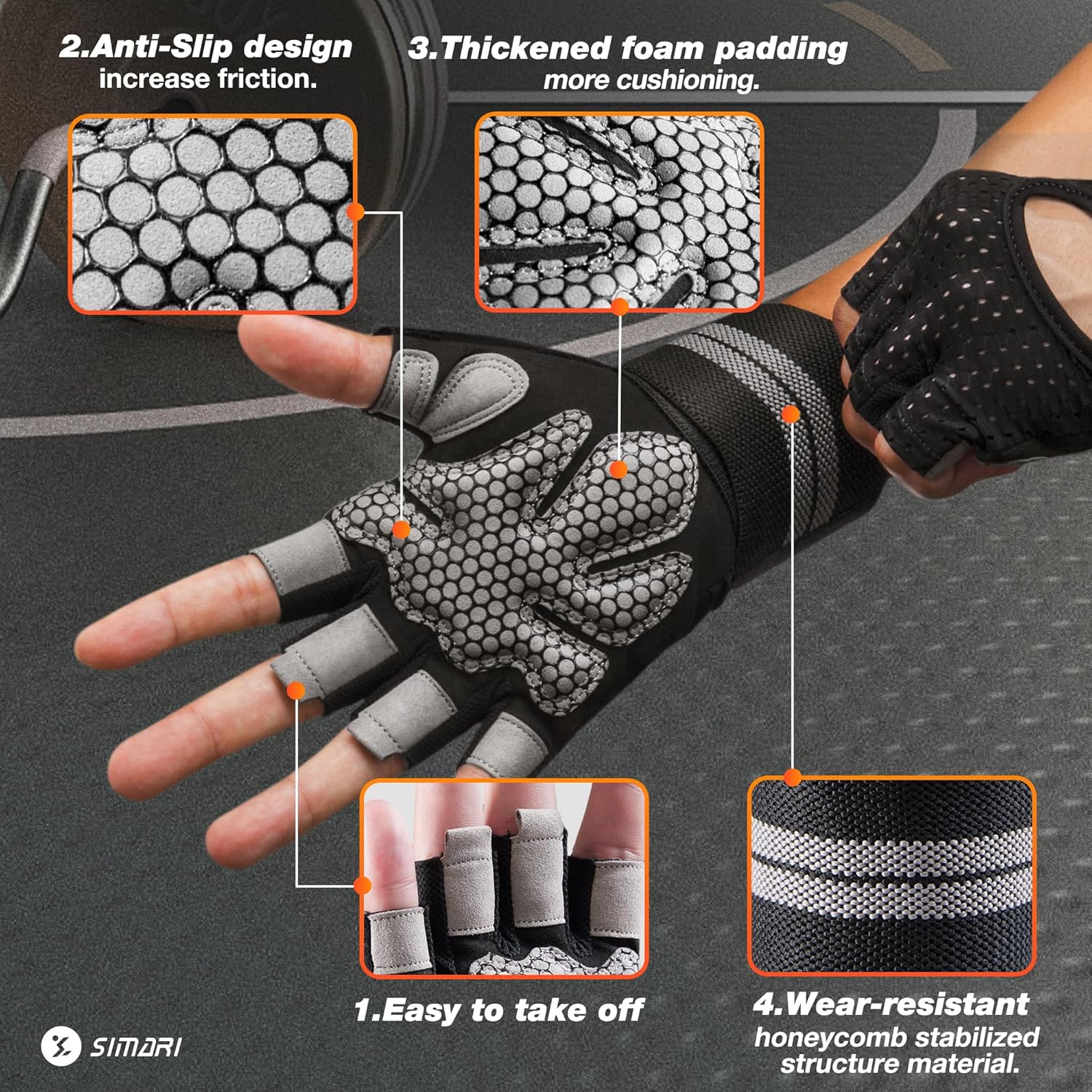 SIMARI Workout Gloves - Breathable Padded Weight Lifting Gloves with Wrist Wraps | Full Palm Protection, Fingerless Black
