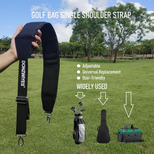 DONZWIYES Golf Bag Shoulder Strap Upgraded Single Padded Adjustable Straps Universal Replacement(All in Black,1 Pack)
