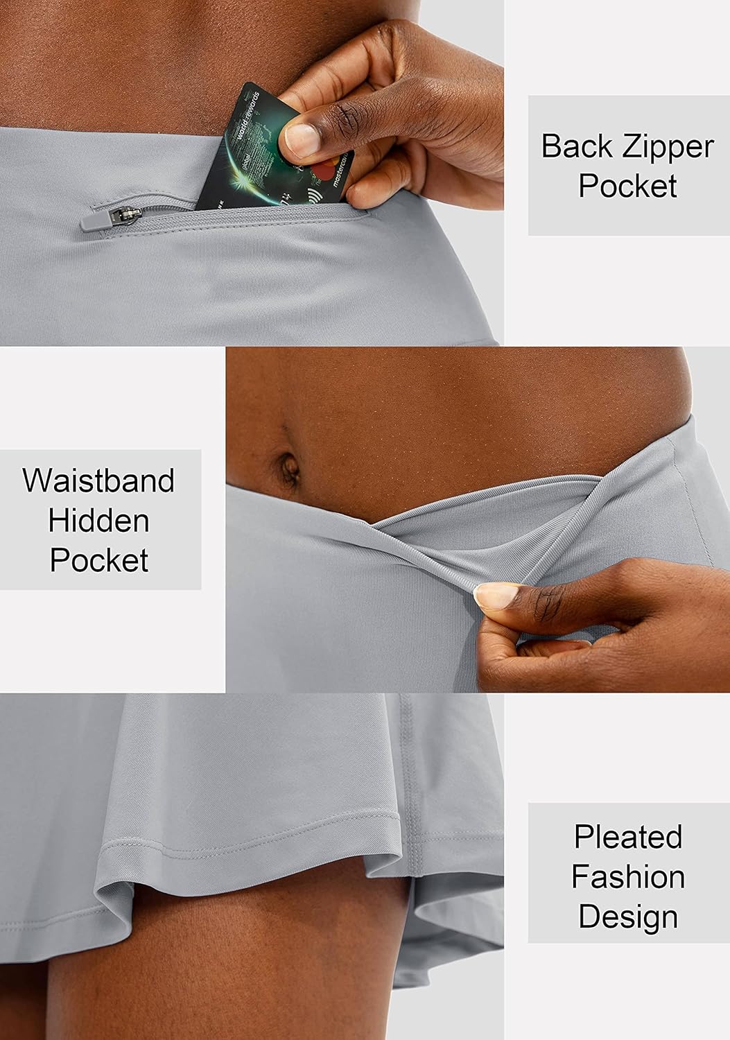 SANTINY Women's High Waisted Pleated Tennis Skirt - 4 Pockets Athletic Golf Skorts for Running