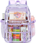 Skiennix Large Clear Backpack - Heavy Duty PVC for 16-Inch Laptops | Transparent Design for School & Travel - Purple