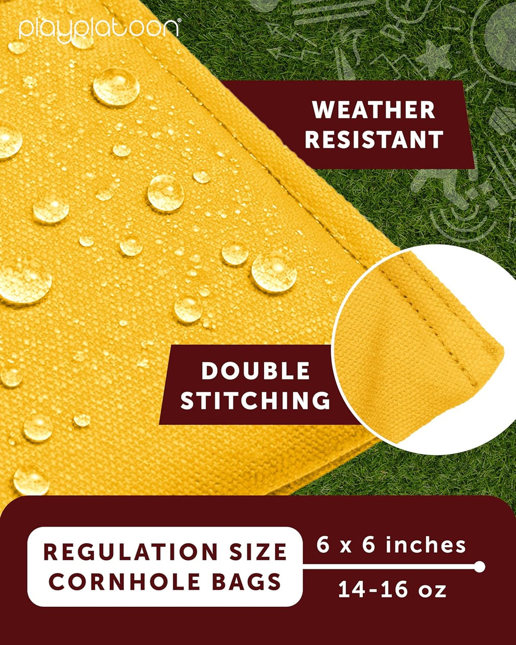 Play Platoon Cornhole Bags - Weather Resistant Set of 8 | Official Size & Weight Bean Bags with Tote