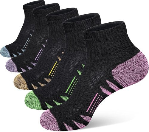 Heyoboy Women's Ankle Hiking Socks - Anti-Blister, Thick Cushioned, Moisture-Wicking | 5 Pairs