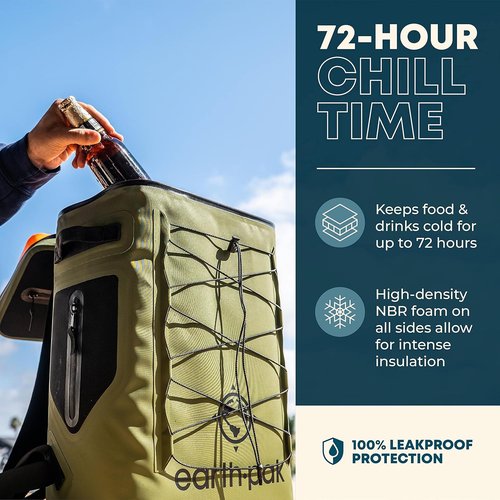 Earth Pak Insulated Backpack Cooler - Holds 24 or 35 Cans for 72 Hours | 100% Waterproof Design for Outdoor Adventures