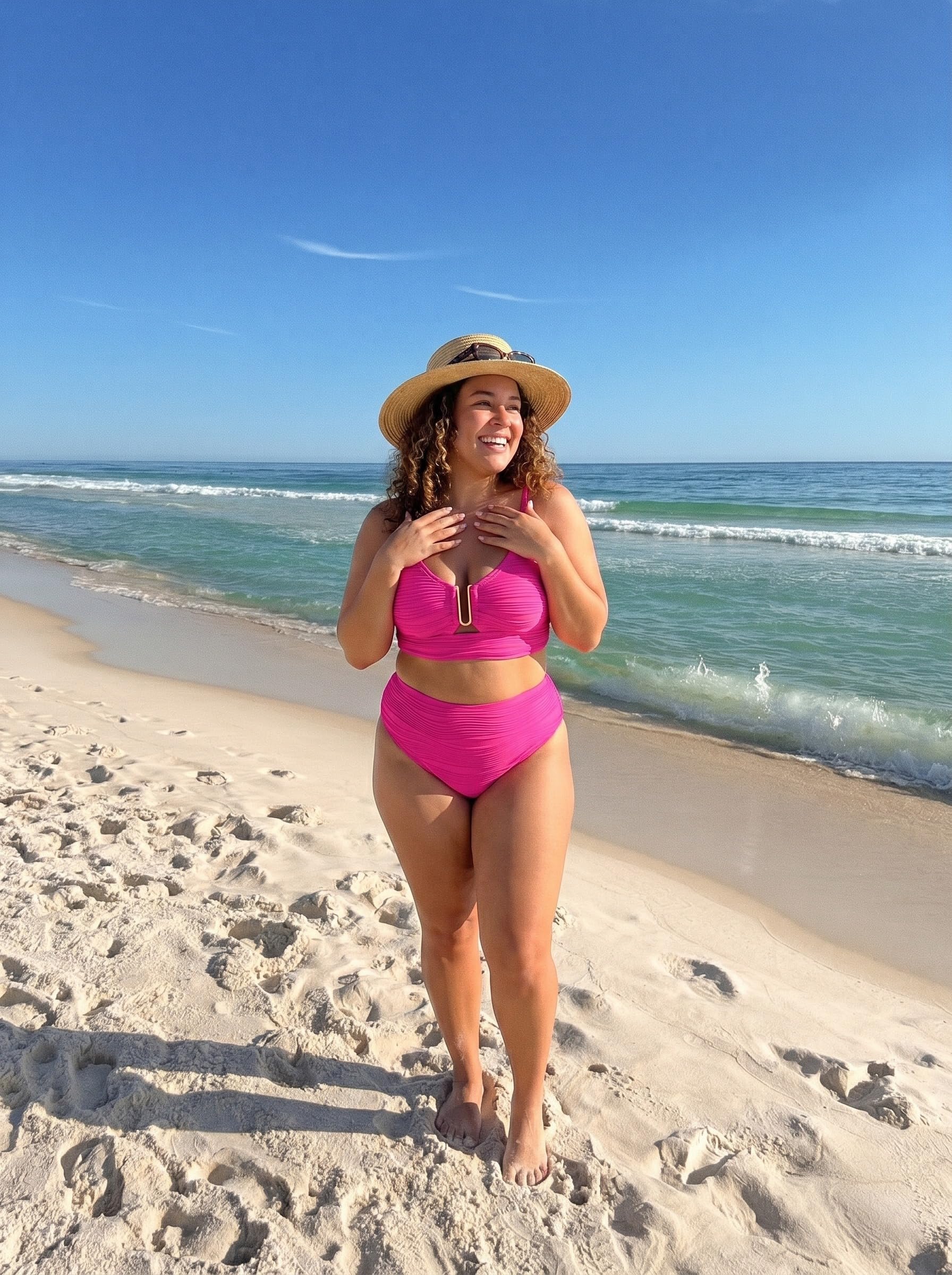 Herseas Metal U-Wired Bikini Set Spaghetti Straps Beautiful Bathing Suit High Cut Out 2 Piece Popular Swimsuit Cutout Beach Fashion Outfits Curvy Swimwear Rose Red X-Small