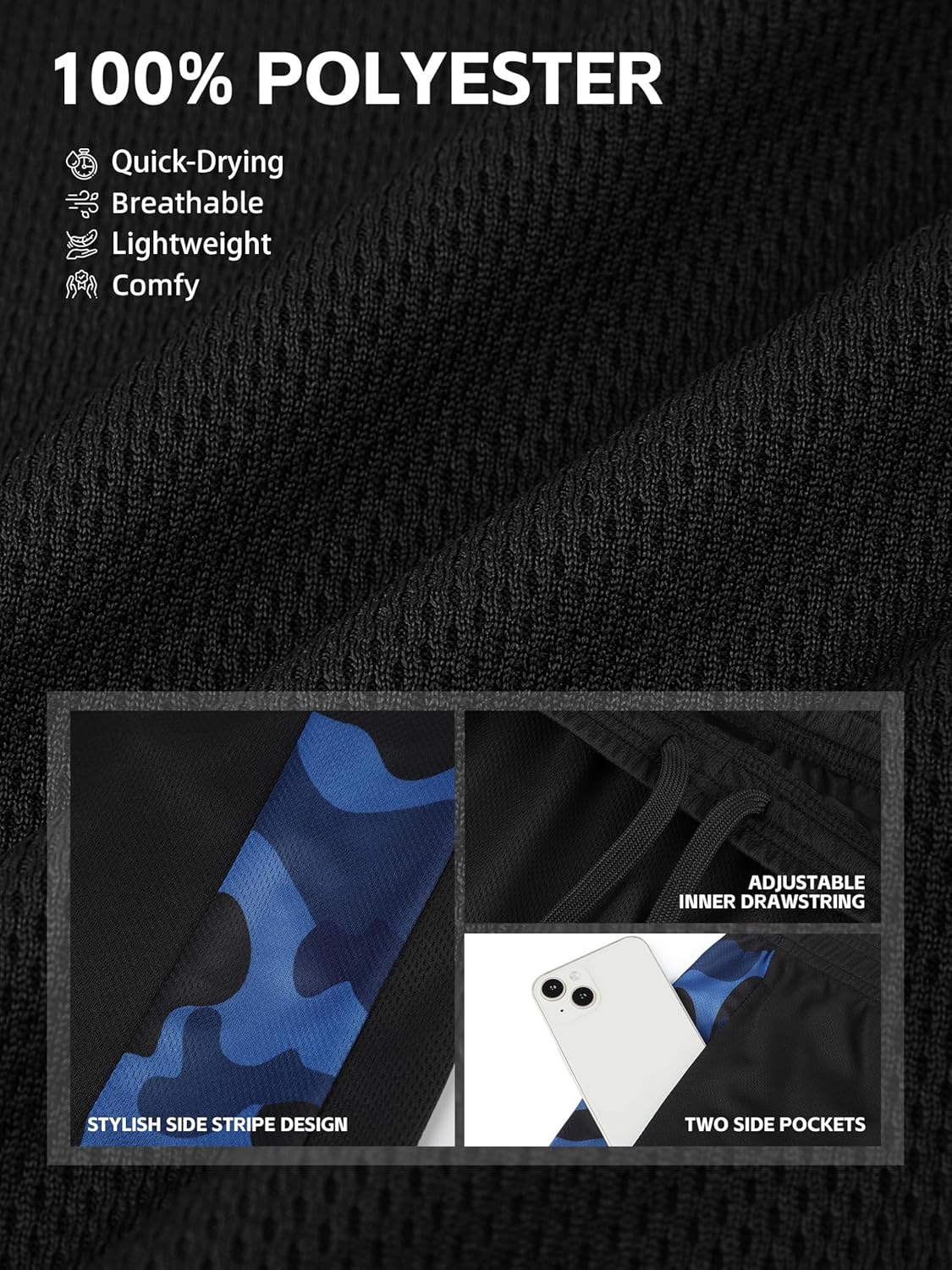 Skiennix Boys Athletic Shorts - Quick-Dry Mesh Basketball Shorts with Pockets | 5-Pack, Teen Sizes