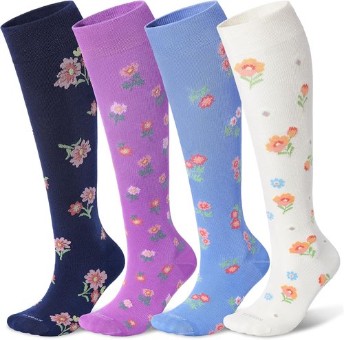 LEVSOX Bamboo Compression Socks - 20-30 mmHg Knee High Support for Pregnant Women | Cute Travel Design