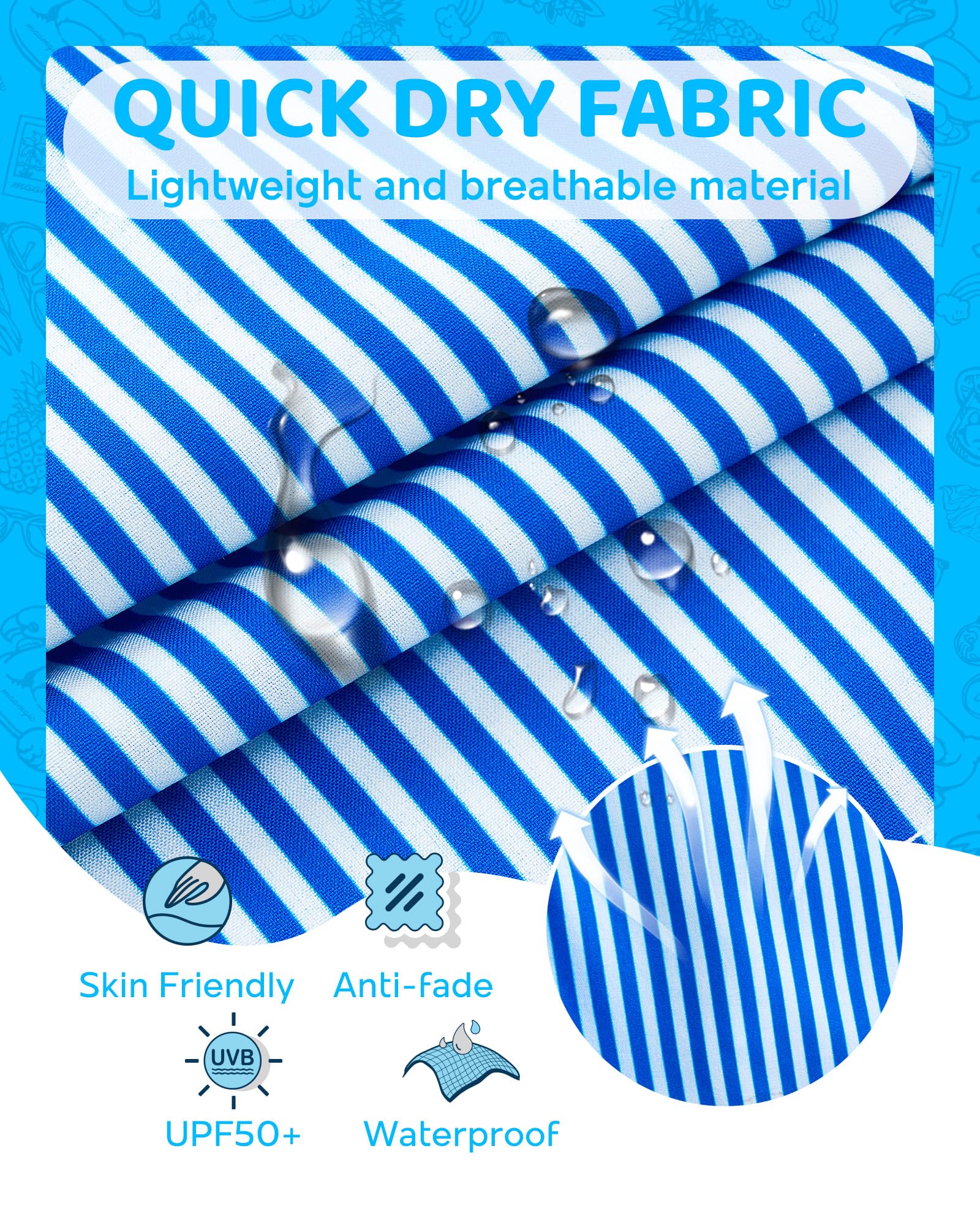 maamgic Boys Swim Trunks with Compression Liner 4-Way Stretch Quick Dry Bathing Suit Toddler Beach Shorts Blue White Stripes 5-6 Years