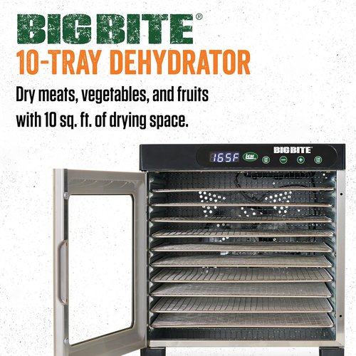 LEM Products BigBite 10-Tray Stainless Steel Dehydrator - Perfect for Jerky, Fruits & Vegetables | Silver Finish
