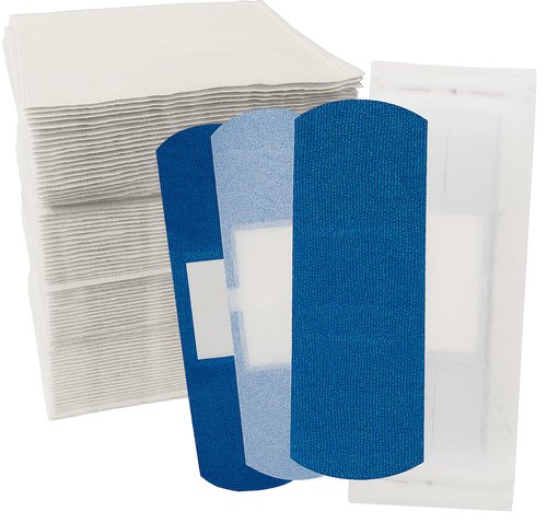 Vakly Metal Detectable Blue Fabric Adhesive Bandages 3 x 1 in (200 Pack) – Food Service Flexible Breathable Bandage Strips with Non-Stick Pad, Latex Free for First Aid & Kitchen Safety