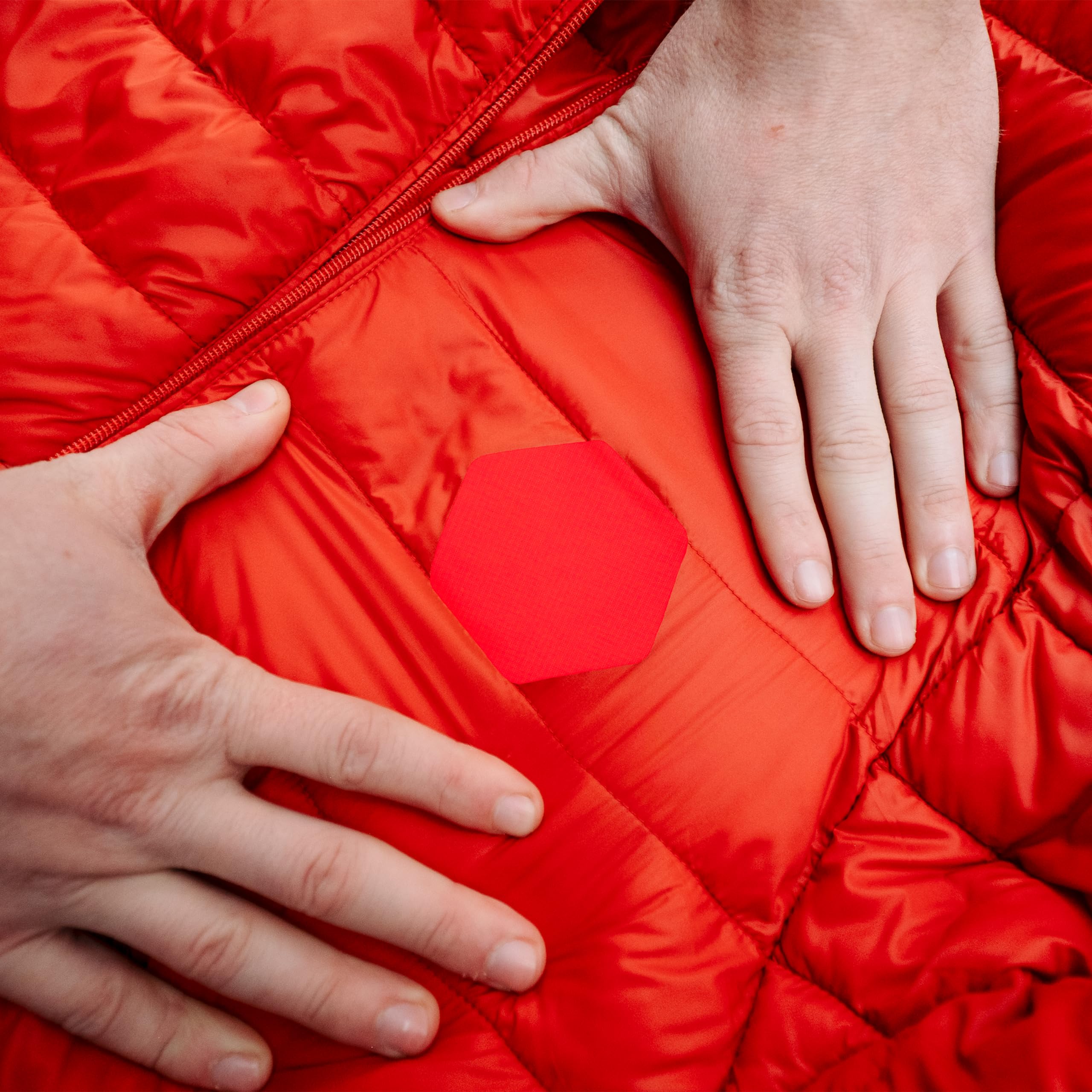GEAR AID Tenacious Tape Hex – 2.5” & 1.5” Repair Patches (4 Patches: Two 2.5” & Two 1.5”, Orange) – Peel-and-Stick Outdoor Nylon Fabric to Fix Holes and Burns in Down Jackets, Rain Gear and Tents