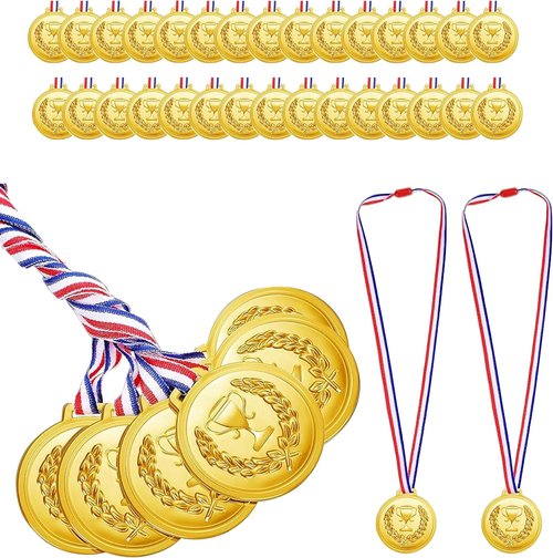 Hicarer Gold Plastic Medals - 30 Pieces, 2.36 Inch Awards for Sports, Soccer, Football & Gymnastics
