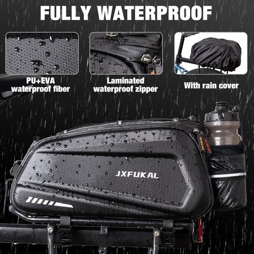 JXFUKAL Bike Bags for Bicycle Rear rack - 9.5L/17L/40L Hard Shell Waterproof Bike Ebike Trunk Pannier Saddle Seat Bag Carrier with Reflector, Rain Cover & Shoulder Strap for Commuter Travel Outdoor