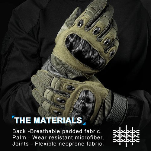 MVPTOO Motorcycle Tactical Gloves for Men - Touchscreen, Hard Shell & Palm Padding for Airsoft Paintball Hunting Hiking Camping Climbing Sports Cycling Gloves Green L