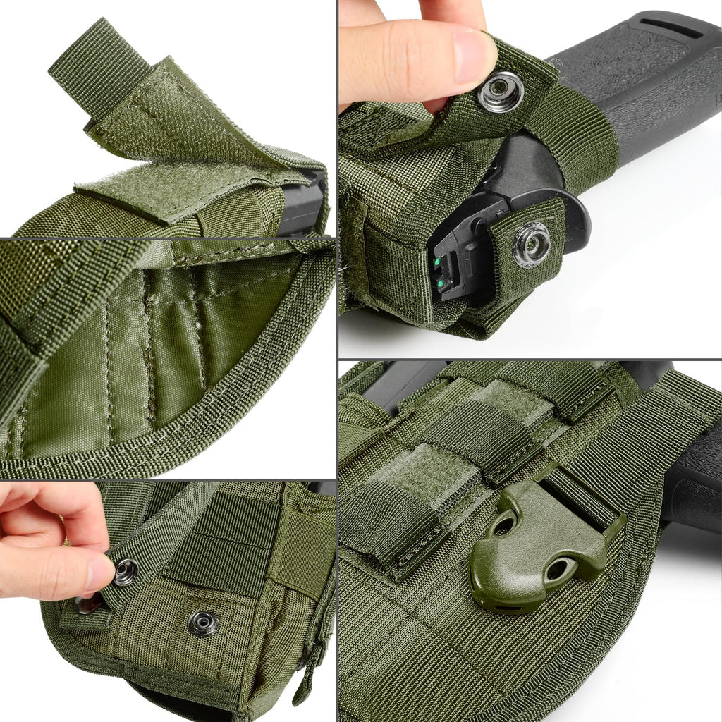 Tactical Molle Belt Gun Holster, Universal Adjustable Pistol Holsters with Mag Pouch Fits S&W M&P Shield M1911 Glock 17 26 42 (Army Green - Left Hand)