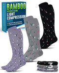 Doctor's Select Light Compression Socks for Women & Men - 3 Pairs, Knee High Comfort and Support, 8-15 mmHg Compression Socks Women, Flowers (Lilac, Black, Gray)